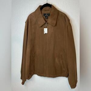 Gary Player men’s brown suede satin lined zip up collared jacket n size xl
